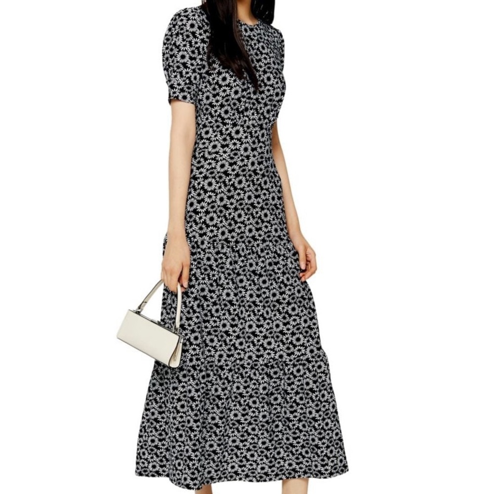 Topshop Black and White Floral Midi Dress